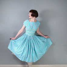 Load image into Gallery viewer, 50S HORROCKSES FASHIONS BLUE AND YELLOW FLORAL FULL SKIRTED DRESS - S