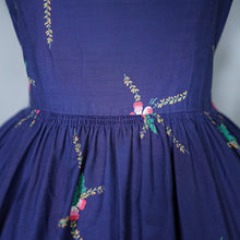 Load image into Gallery viewer, 50s BLUE AND PINK FLORAL PRINT R&amp;K ORIGINALS FULL SKIRTED DRESS - XS