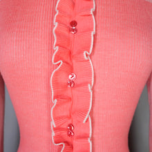 Load image into Gallery viewer, 70s JERSEY MASTERS CORAL AND PINK FINE KNIT DRESS WITH RUFFLES - M-L