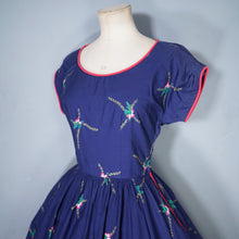 Load image into Gallery viewer, 50s BLUE AND PINK FLORAL PRINT R&amp;K ORIGINALS FULL SKIRTED DRESS - XS