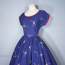 Load image into Gallery viewer, 50s BLUE AND PINK FLORAL PRINT R&amp;K ORIGINALS FULL SKIRTED DRESS - XS