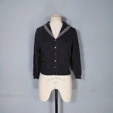 Load image into Gallery viewer, 50s 60s DRUMLANRIG GREY PURE CASHMERE CARDIGAN WITH STRIPE COLLAR - S-M