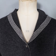 Load image into Gallery viewer, 50s 60s DRUMLANRIG GREY PURE CASHMERE CARDIGAN WITH STRIPE COLLAR - S-M