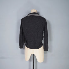 Load image into Gallery viewer, 50s 60s DRUMLANRIG GREY PURE CASHMERE CARDIGAN WITH STRIPE COLLAR - S-M