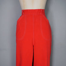 Load image into Gallery viewer, 50s 60s HIGH WAISTED BRIGHT BOLD RED CROPPED LEG DENIM JEANS - 26&quot;