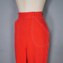 Load image into Gallery viewer, 50s 60s HIGH WAISTED BRIGHT BOLD RED CROPPED LEG DENIM JEANS - 26&quot;