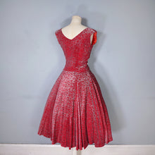 Load image into Gallery viewer, 40s RED AND SILVER FLOCKED VELVET DRAMATIC EVENING DRESS - S