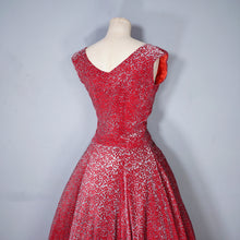 Load image into Gallery viewer, 40s RED AND SILVER FLOCKED VELVET DRAMATIC EVENING DRESS - S