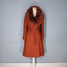Load image into Gallery viewer, 70s St MICHAEL MOHAIR AND WOOL RUST COLOURED WRAP COAT WITH SHEEPSKIN COLLAR - S