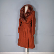Load image into Gallery viewer, 70s St MICHAEL MOHAIR AND WOOL RUST COLOURED WRAP COAT WITH SHEEPSKIN COLLAR - S
