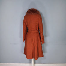 Load image into Gallery viewer, 70s St MICHAEL MOHAIR AND WOOL RUST COLOURED WRAP COAT WITH SHEEPSKIN COLLAR - S