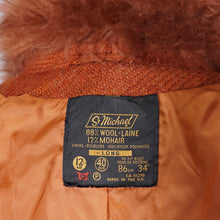 Load image into Gallery viewer, 70s St MICHAEL MOHAIR AND WOOL RUST COLOURED WRAP COAT WITH SHEEPSKIN COLLAR - S