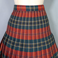 Load image into Gallery viewer, 70s THE SCOTCH HOUSE REVERSIBLE TARTAN RED AND GREEN PLEATED WOOL SKIRT - 27"