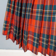 Load image into Gallery viewer, 70s THE SCOTCH HOUSE REVERSIBLE TARTAN RED AND GREEN PLEATED WOOL SKIRT - 27"