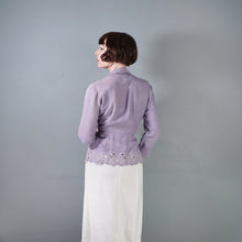 Load image into Gallery viewer, 40s DAVID GIBSON LILAC MOYGASHEL BLOUSE JACKET WITH FLORAL CUTWORK EMBROIDERY - S