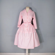 Load image into Gallery viewer, 60s KAYSTYLE PINK STRIPE SLEEVED SHIRT DRESS WITH BOW - XS