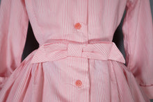 Load image into Gallery viewer, 60s KAYSTYLE PINK STRIPE SLEEVED SHIRT DRESS WITH BOW - XS