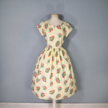 Load image into Gallery viewer, 50s PALE YELLOW CACTUS PRINT LIGHT COTTON DAY DRESS - S
