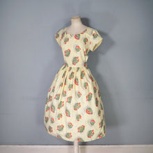 Load image into Gallery viewer, 50s PALE YELLOW CACTUS PRINT LIGHT COTTON DAY DRESS - S