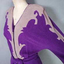Load image into Gallery viewer, 40s WARM FLANNEL PURPLE AND GREY ART DECO HOUSE GOWN / ROBE DRESS - S