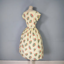 Load image into Gallery viewer, 50s PALE YELLOW CACTUS PRINT LIGHT COTTON DAY DRESS - S