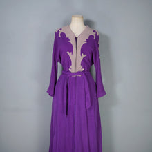Load image into Gallery viewer, 40s WARM FLANNEL PURPLE AND GREY ART DECO HOUSE GOWN / ROBE DRESS - S