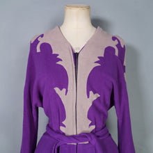 Load image into Gallery viewer, 40s WARM FLANNEL PURPLE AND GREY ART DECO HOUSE GOWN / ROBE DRESS - S