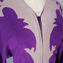 Load image into Gallery viewer, 40s WARM FLANNEL PURPLE AND GREY ART DECO HOUSE GOWN / ROBE DRESS - S