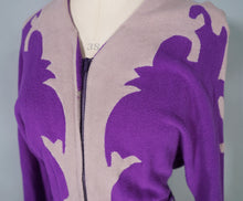 Load image into Gallery viewer, 40s WARM FLANNEL PURPLE AND GREY ART DECO HOUSE GOWN / ROBE DRESS - S