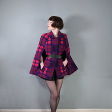 Load image into Gallery viewer, 60s 70s WELSH WOOLLENS BRIGHT PURPLE AND PINK WOOL TAPESTRY CAPE COAT -