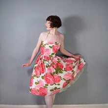 Load image into Gallery viewer, 50s LARGE PINK PAINTERLY ROSE PRINT HALTER SUN DRESS - S