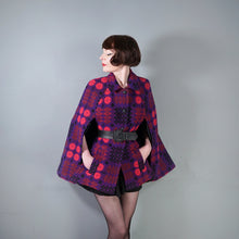 Load image into Gallery viewer, 60s 70s WELSH WOOLLENS BRIGHT PURPLE AND PINK WOOL TAPESTRY CAPE COAT -
