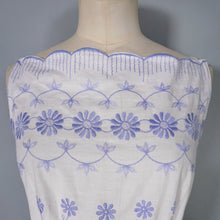 Load image into Gallery viewer, 50s BLUE AND WHITE EMBROIDERED COTTON SUN DRESS WITH FULL SKIRT -