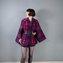 Load image into Gallery viewer, 60s 70s WELSH WOOLLENS BRIGHT PURPLE AND PINK WOOL TAPESTRY CAPE COAT -