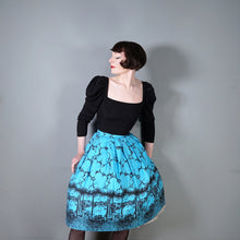 Load image into Gallery viewer, 50s 60s BLUE AND BLACK NOVELTY BORDER VENICE CITYSCAPE PRINT FULL SKIRT - 24-25&quot;