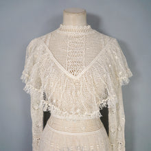 Load image into Gallery viewer, 70s LIM'S CROCHET BOHEMIAN WHITE LACE SEE THROUGH CAPE NECK FESTIVAL DRESS - M