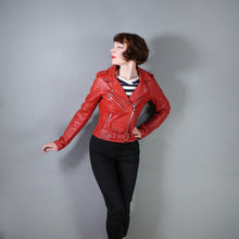Load image into Gallery viewer, BOLD RED REAL LEATHER FITTED BIKER JACKET WITH SELF BELT - S