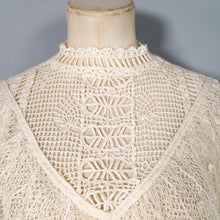Load image into Gallery viewer, 70s LIM'S CROCHET BOHEMIAN WHITE LACE SEE THROUGH CAPE NECK FESTIVAL DRESS - M