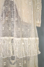 Load image into Gallery viewer, 70s LIM'S CROCHET BOHEMIAN WHITE LACE SEE THROUGH CAPE NECK FESTIVAL DRESS - M