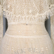 Load image into Gallery viewer, 70s LIM'S CROCHET BOHEMIAN WHITE LACE SEE THROUGH CAPE NECK FESTIVAL DRESS - M