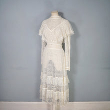 Load image into Gallery viewer, 70s LIM'S CROCHET BOHEMIAN WHITE LACE SEE THROUGH CAPE NECK FESTIVAL DRESS - M