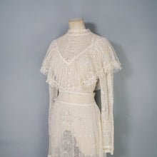Load image into Gallery viewer, 70s LIM'S CROCHET BOHEMIAN WHITE LACE SEE THROUGH CAPE NECK FESTIVAL DRESS - M