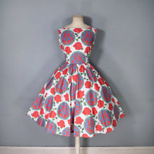 Load image into Gallery viewer, 50s &quot;CAMBRIAN&quot; RED ROSE AND DRAGON CREST COTTON DAY DRESS - S