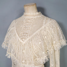 Load image into Gallery viewer, 70s LIM'S CROCHET BOHEMIAN WHITE LACE SEE THROUGH CAPE NECK FESTIVAL DRESS - M