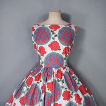 Load image into Gallery viewer, 50s &quot;CAMBRIAN&quot; RED ROSE AND DRAGON CREST COTTON DAY DRESS - S