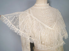 Load image into Gallery viewer, 70s LIM'S CROCHET BOHEMIAN WHITE LACE SEE THROUGH CAPE NECK FESTIVAL DRESS - M