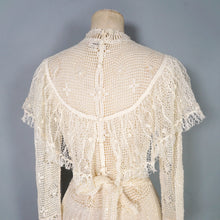 Load image into Gallery viewer, 70s LIM'S CROCHET BOHEMIAN WHITE LACE SEE THROUGH CAPE NECK FESTIVAL DRESS - M