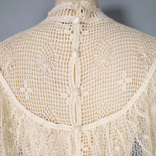 Load image into Gallery viewer, 70s LIM'S CROCHET BOHEMIAN WHITE LACE SEE THROUGH CAPE NECK FESTIVAL DRESS - M