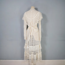 Load image into Gallery viewer, 70s LIM'S CROCHET BOHEMIAN WHITE LACE SEE THROUGH CAPE NECK FESTIVAL DRESS - M