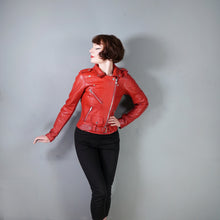 Load image into Gallery viewer, BOLD RED REAL LEATHER FITTED BIKER JACKET WITH SELF BELT - S